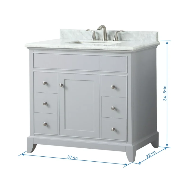 Aurora 37 in. Vanity with Carrara Marble Top
