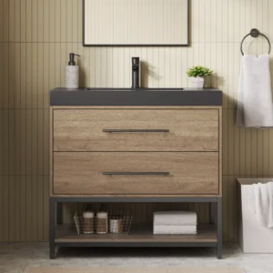 Brookwood 36 in. Natural Brown Vanity with Engineered Stone Top