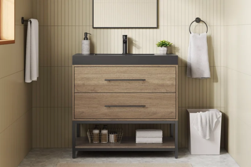 Brookwood 36 in. Natural Brown Vanity with Engineered Stone Top