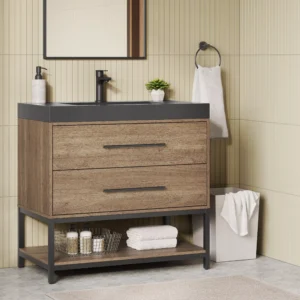 Brookwood 36 in. Natural Brown Vanity with Engineered Stone Top