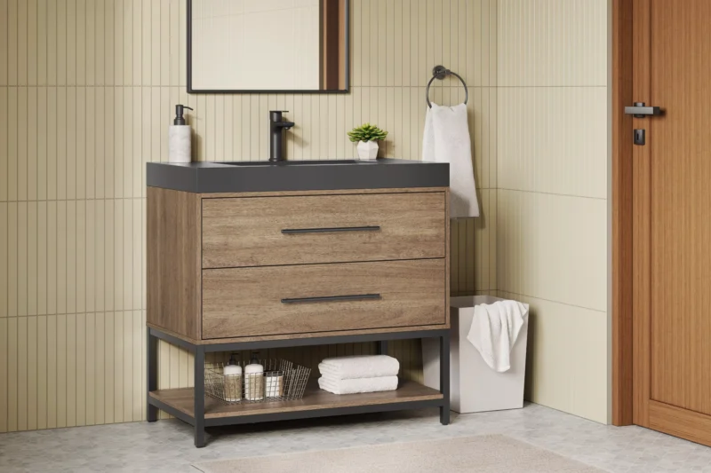 Brookwood 36 in. Natural Brown Vanity with Engineered Stone Top