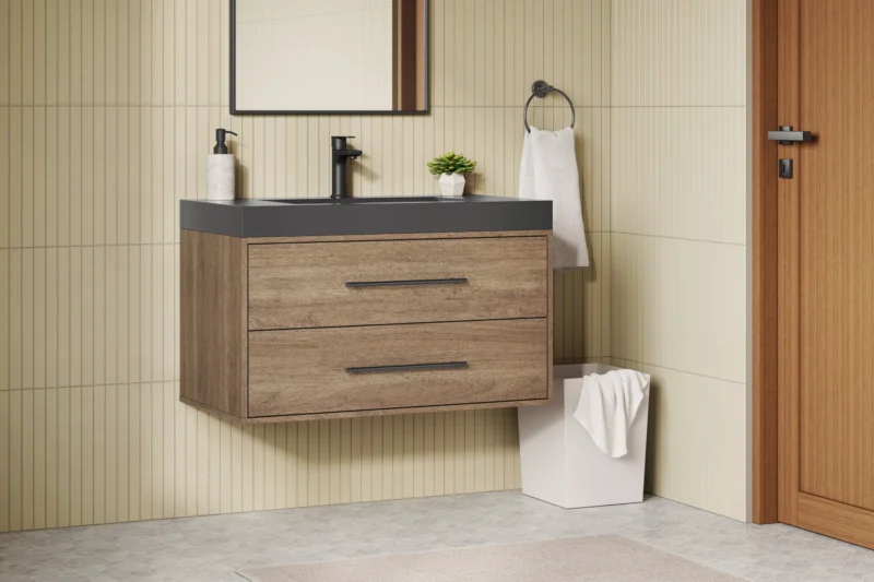 Brookwood 36 in. Natural Brown Vanity with Engineered Stone Top