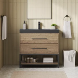Brookwood 36 in. Natural Brown Vanity with Engineered Stone Top