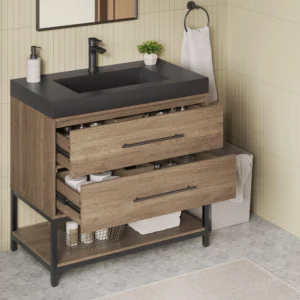Brookwood 36 in. Natural Brown Vanity with Engineered Stone Top