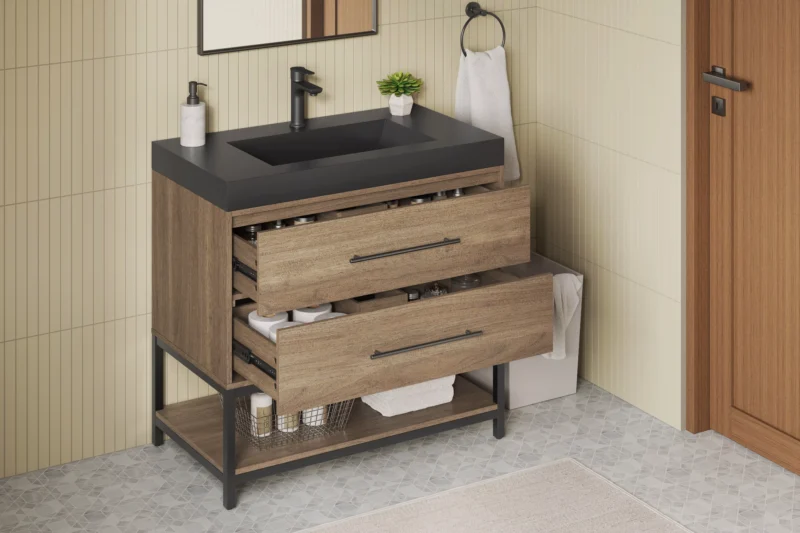Brookwood 36 in. Natural Brown Vanity with Engineered Stone Top