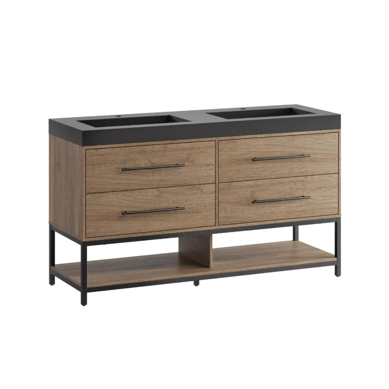 Brookwood 60 in. Natural Brown Vanity with Engineered Stone Top