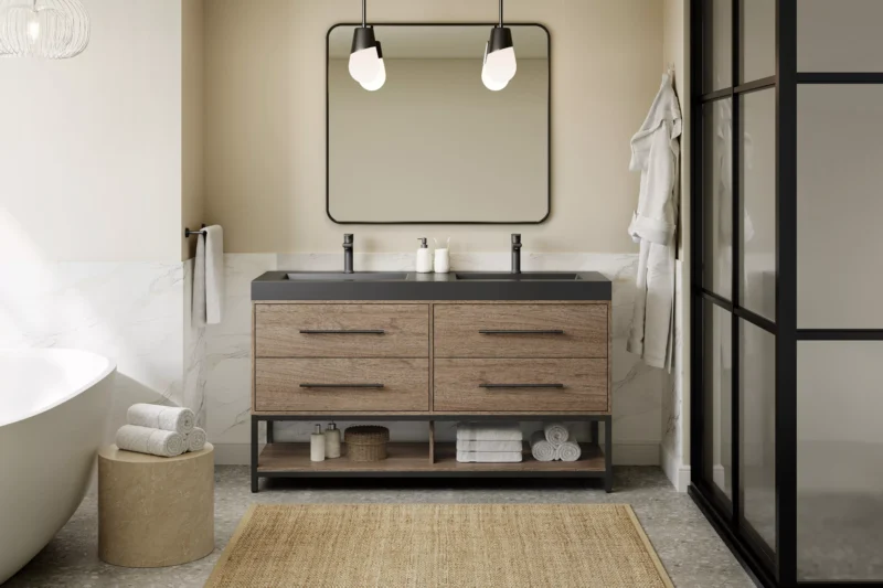 Brookwood 60 in. Natural Brown Vanity with Engineered Stone Top