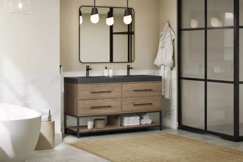 Brookwood 60 in. Natural Brown Vanity with Engineered Stone Top