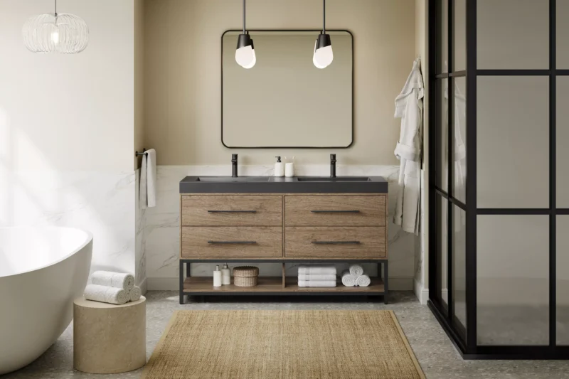 Brookwood 60 in. Natural Brown Vanity with Engineered Stone Top