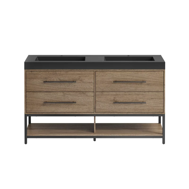 Brookwood 60 in. Natural Brown Vanity with Engineered Stone Top