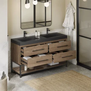 Brookwood 60 in. Natural Brown Vanity with Engineered Stone Top
