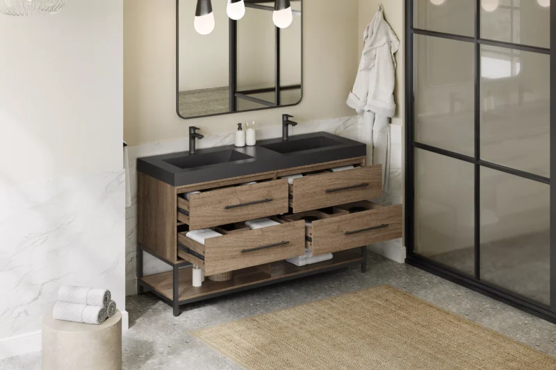 Brookwood 60 in. Natural Brown Vanity with Engineered Stone Top