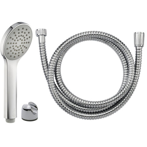 Duo : douchette 1 jet éco d'eau PLATA + flexible inox da chromé long.1.50m + support