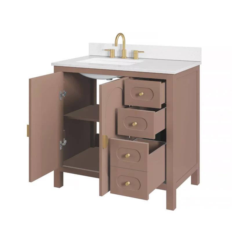 Haven 37 in. Blush Vanity with Snow White Engineered Stone Top