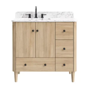 Leyah 37 in. Oak Finish Vanity with Engineered Stone Top Leyah 37 in. Oak Finish Vanity with Engineered Stone Top