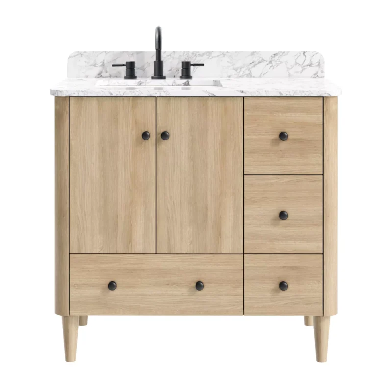 Leyah 37 in. Oak Finish Vanity with Engineered Stone Top Leyah 37 in. Oak Finish Vanity with Engineered Stone Top