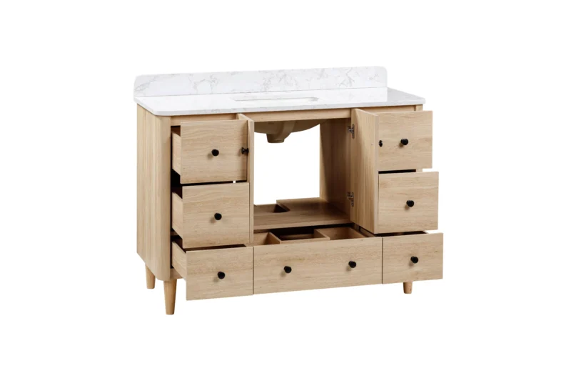 Leyah 49 in. Oak Finish Vanity with Engineered Stone Top