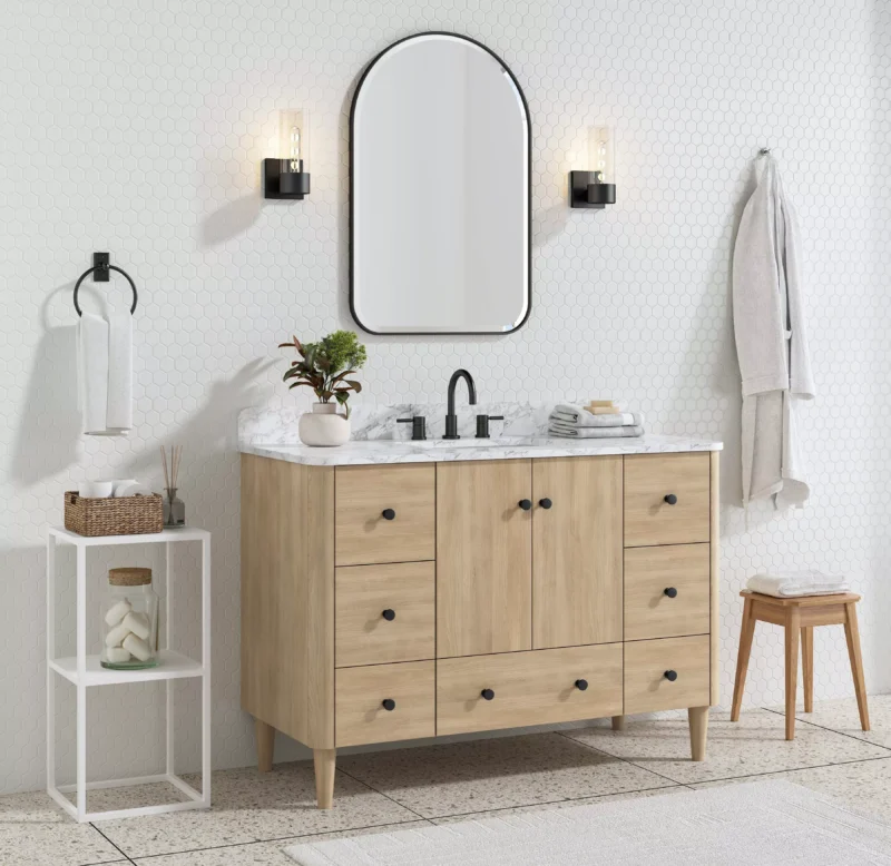 Leyah 49 in. Oak Finish Vanity with Engineered Stone Top