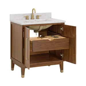 Mina 31 in. Walnut Vanity with Carrara Marble Top