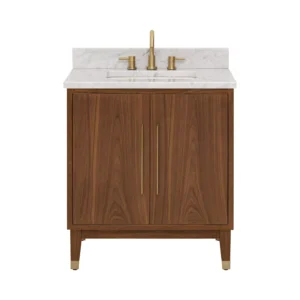 Mina 31 in. Walnut Vanity with Carrara Marble Top