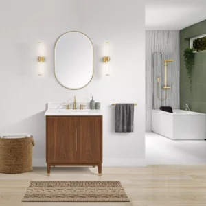 Mina 31 in. Walnut Vanity with Carrara Marble Top