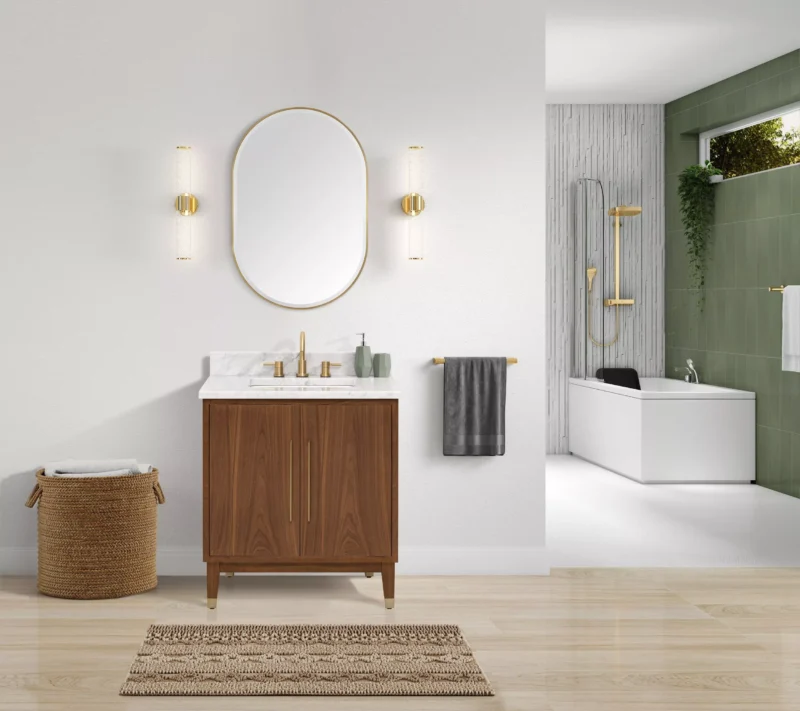 Mina 31 in. Walnut Vanity with Carrara Marble Top