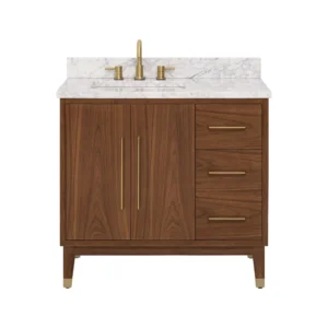Mina 37 in. Walnut Vanity with Carrara Marble Top