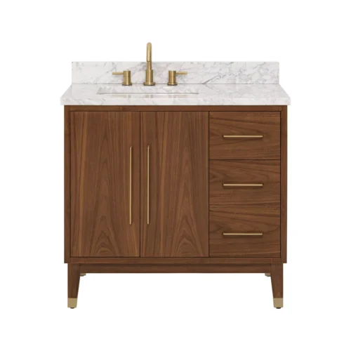 Mina 37 in. Walnut Vanity with Carrara Marble Top