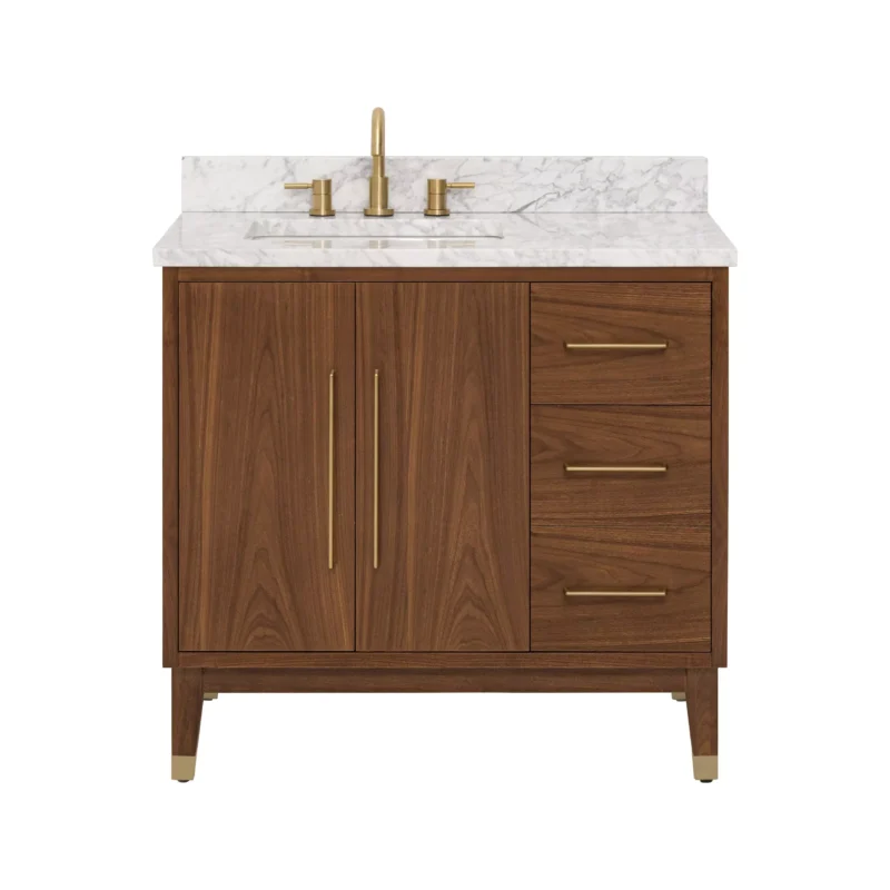 Mina 37 in. Walnut Vanity with Carrara Marble Top