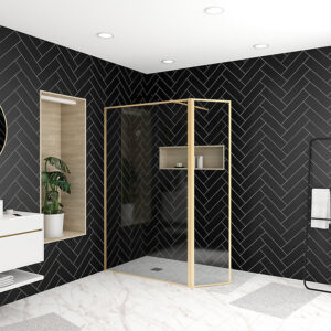 Paroi de douche à l'italienne avec volet pivotant H.200 x l.120+40 cm, ép. 5 mm, profilé doré, Galedo Edge