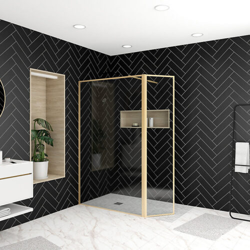 Paroi de douche à l'italienne avec volet pivotant H.200 x l.120+40 cm, ép. 5 mm, profilé doré, Galedo Edge