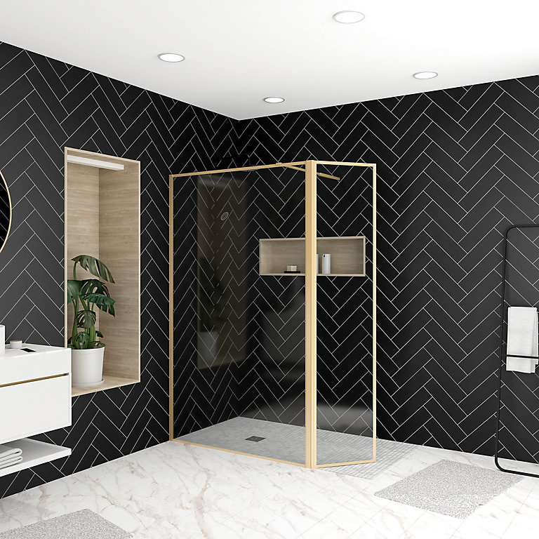 Paroi de douche à l'italienne avec volet pivotant H.200 x l.120+40 cm, ép. 5 mm, profilé doré, Galedo Edge