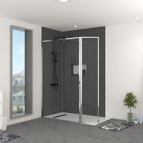 Paroi de douche à l'italienne avec volet pivotant H.200 x l.120+40 cm, ép. 5 mm, profilé chrome, Galedo Edge