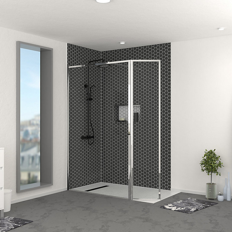 Paroi de douche à l'italienne avec volet pivotant H.200 x l.120+40 cm, ép. 5 mm, profilé chrome, Galedo Edge