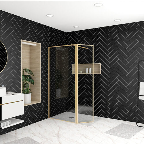 Paroi de douche à l'italienne avec volet pivotant H.200 x l.90+40 cm, ép. 5 mm, profilé doré, Galedo Edge