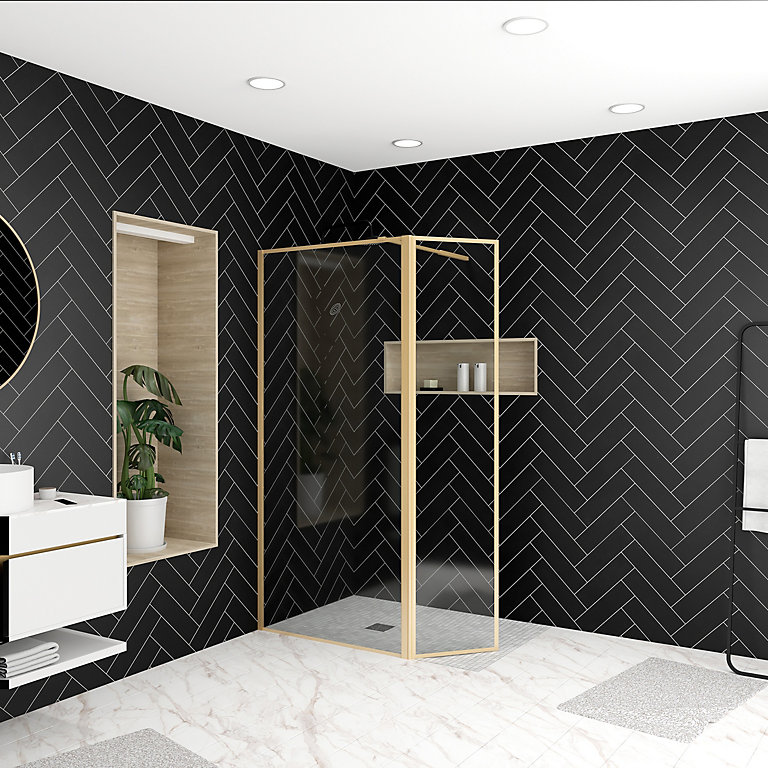 Paroi de douche à l'italienne avec volet pivotant H.200 x l.90+40 cm, ép. 5 mm, profilé doré, Galedo Edge