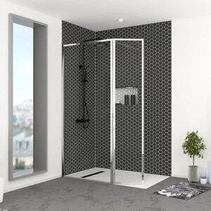 Paroi de douche à l'italienne avec volet pivotant H.200 x l.90+40 cm, ép. 5 mm, profilé chrome, Galedo Edge