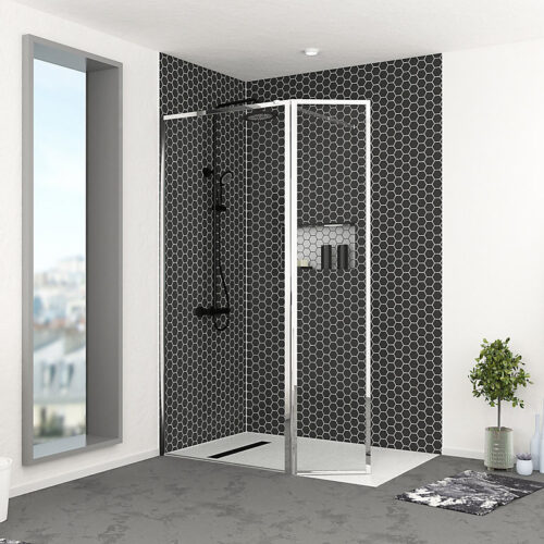 Paroi de douche à l'italienne avec volet pivotant H.200 x l.90+40 cm, ép. 5 mm, profilé chrome, Galedo Edge