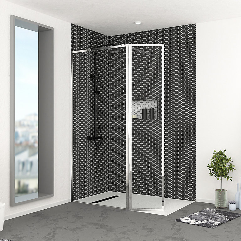 Paroi de douche à l'italienne avec volet pivotant H.200 x l.90+40 cm, ép. 5 mm, profilé chrome, Galedo Edge