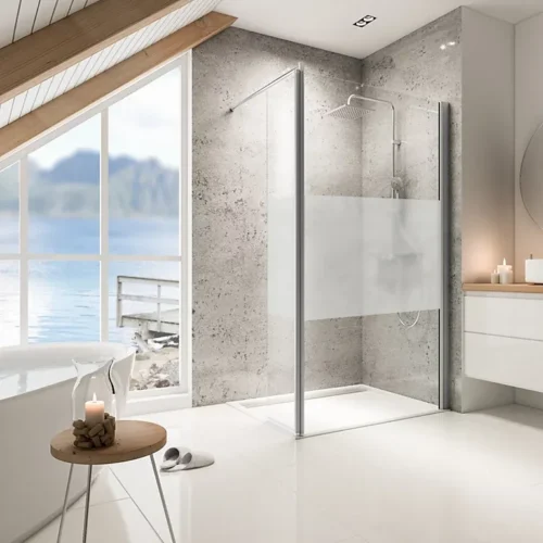 Paroi de douche fixe à l'italienne avec volet pivotant, l.120 + 35 xH.200cm, verre dépoli, profilé alu-argenté, Schulte MasterClass
