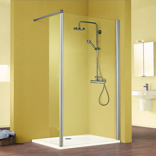 Paroi de douche fixe avec volet pivotant l.120 + 35 x H.200 cm Walk In, profilés alu chrome, Schulte MasterClass