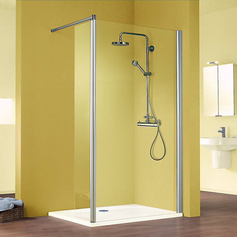 Paroi de douche fixe avec volet pivotant l.120 + 35 x H.200 cm Walk In, profilés alu chrome, Schulte MasterClass