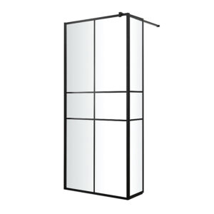 Paroi de douche walk in et volet GoodHome Ahti transparent profilé noir 90 + 28 cm