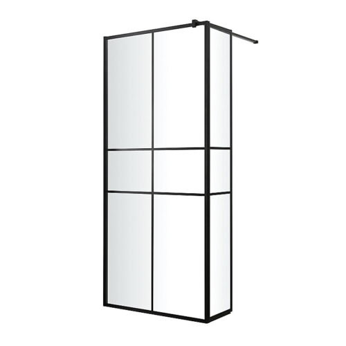Paroi de douche walk in et volet GoodHome Ahti transparent profilé noir 90 + 28 cm