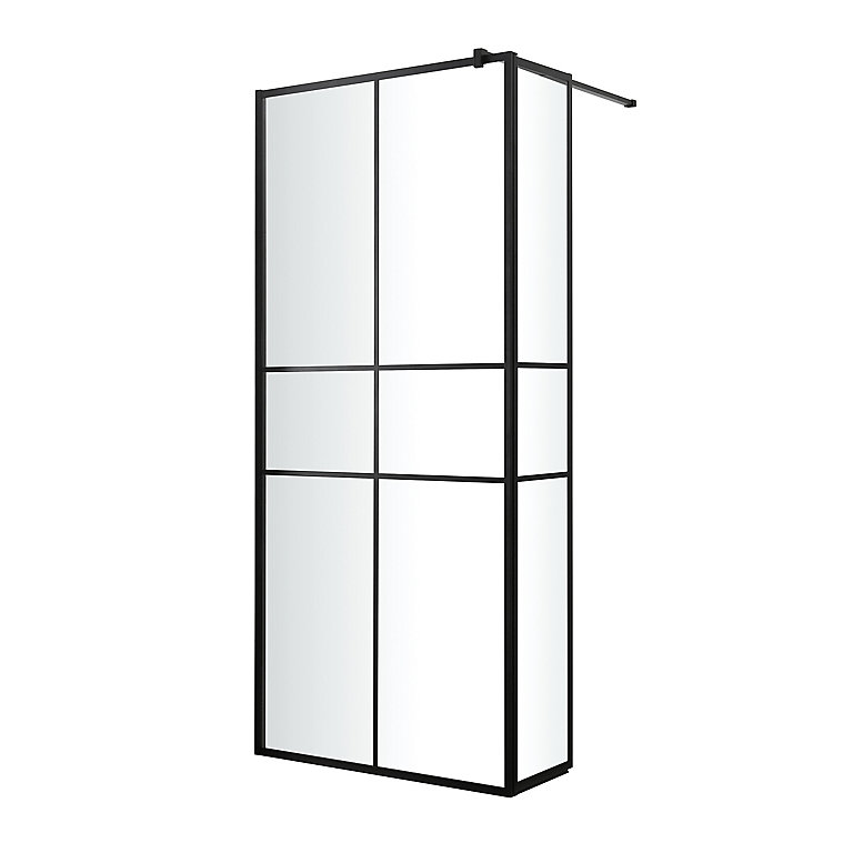 Paroi de douche walk in et volet GoodHome Ahti transparent profilé noir 90 + 28 cm