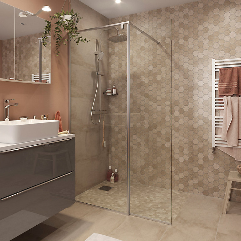 Paroi de douche walk in et volet GoodHome Ezili transparent alu brossé 80 + 38 cm